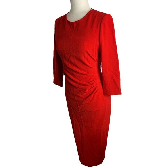 Maggy London Half Sleeve Sheath Dress 4 Red Midi Lined Round Neck Zipper - Picture 4 of 8